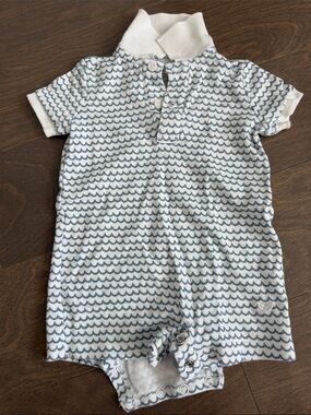 Blue Wave-Print Kids One-Piece Romper